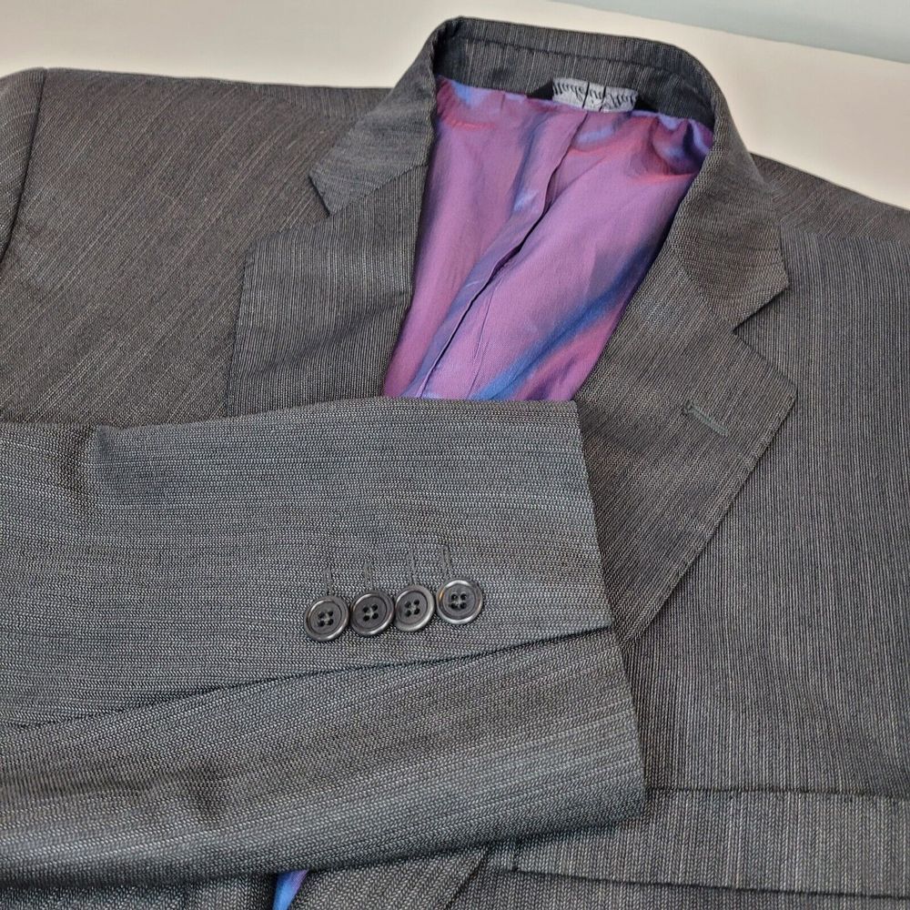 Saks Fifth Avenue RED Blazer Men 44L Grey Ermenegildo Zegna Silk Wool Italy Trim